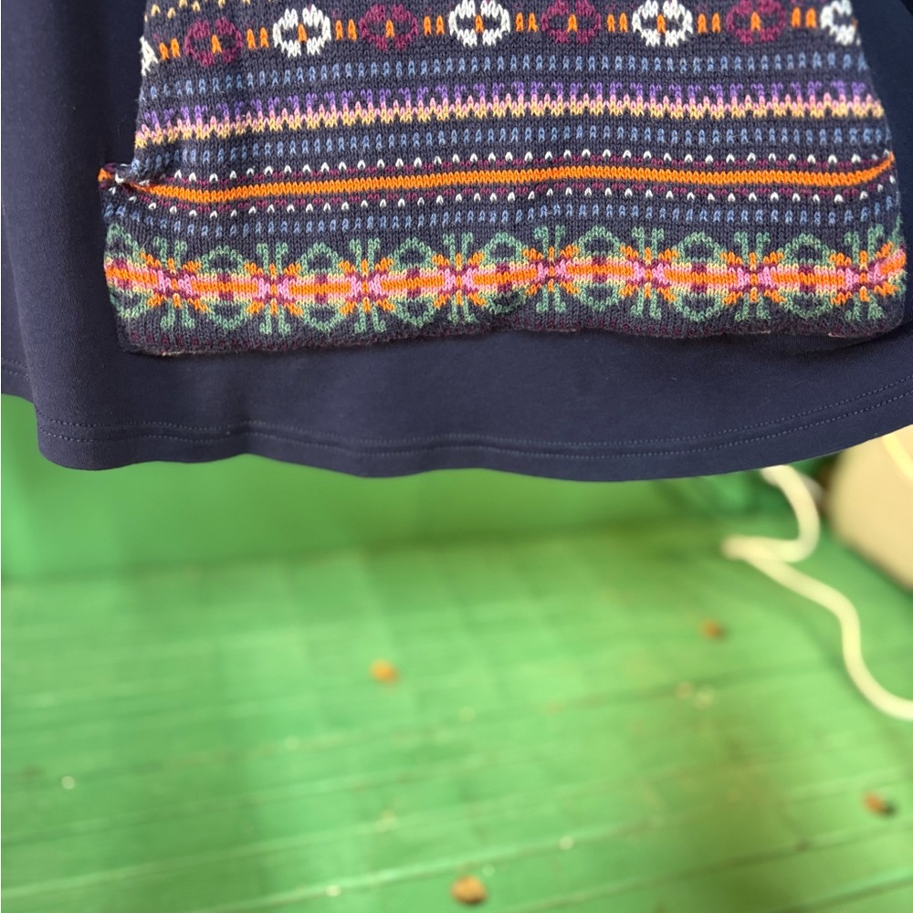 Chaps Navy Cowl Neck Sweater with Multicolor Fair Isle Pocket - Picture 4 of 8